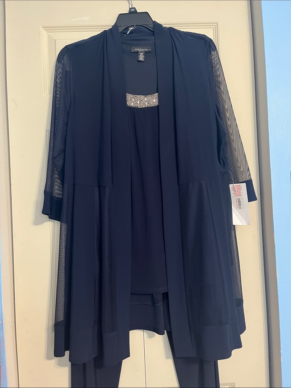 R&M Richards Navy Blue Embellished 3-Piece Dress Set